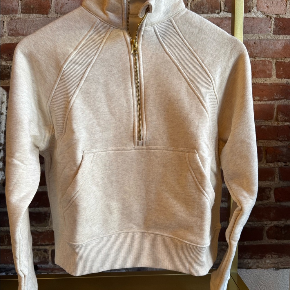 NWT Gold zipper hardware, beige half zip pullover
